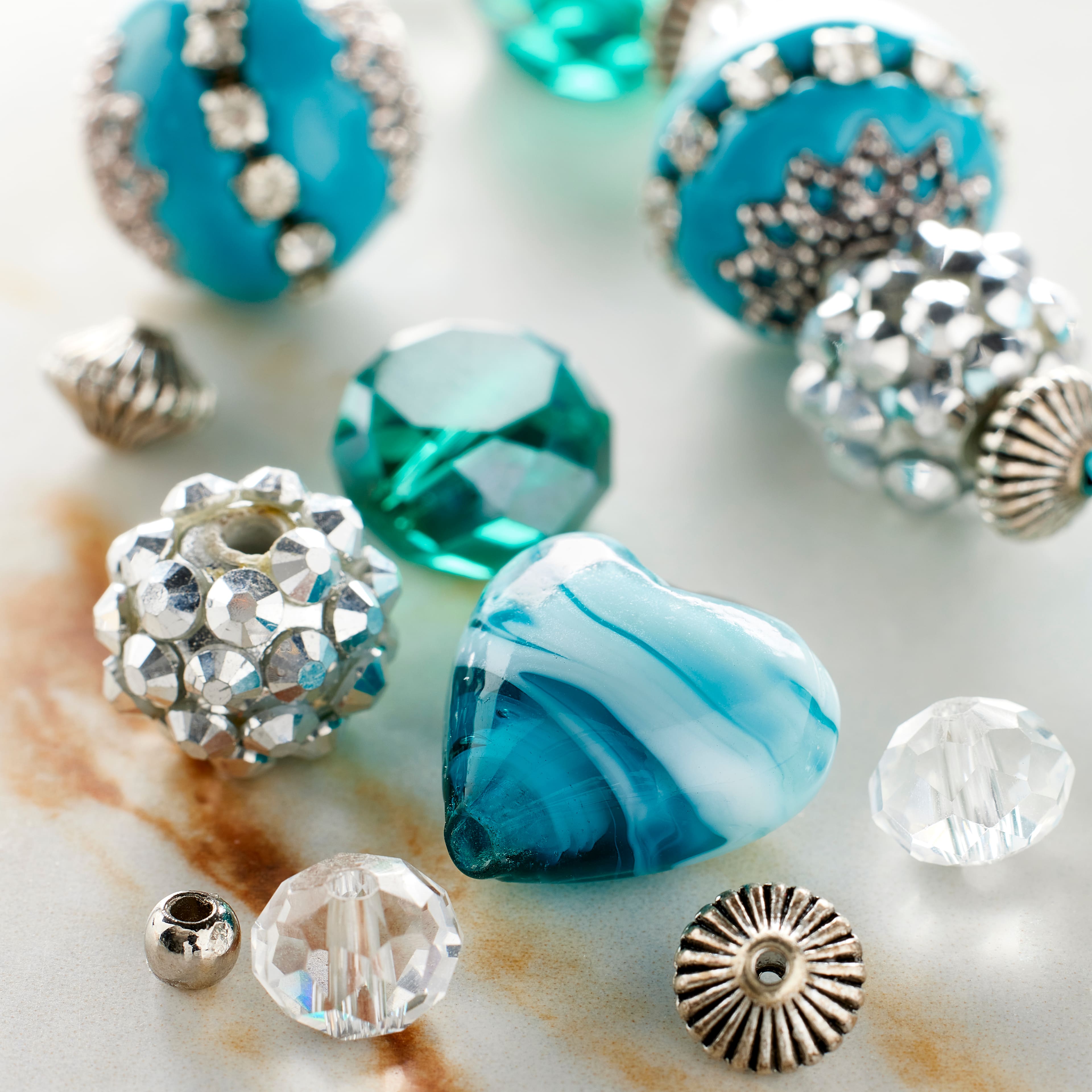 12 Pack: Blue Heart Strung Beads by Bead Landing™